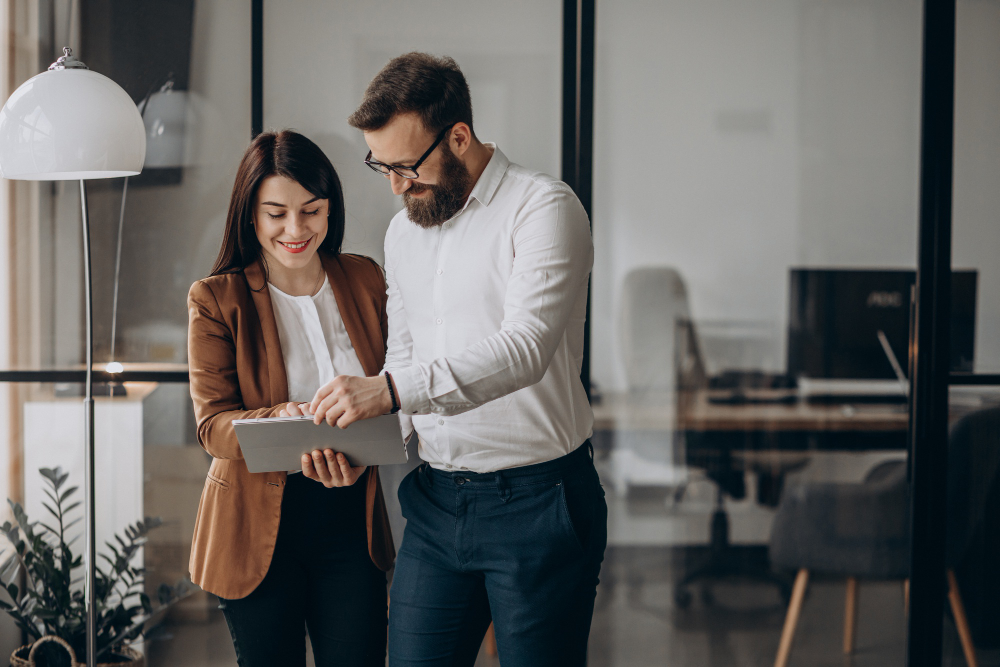 two business partners working office